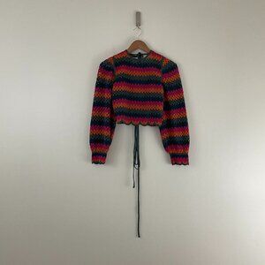 Zara Multicolor Crochet Knit Open Back Crop Sweater Size Medium